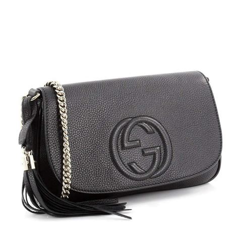 gucci soho leather flap shoulder bag black gold tassel|cheapest gucci soho bag.